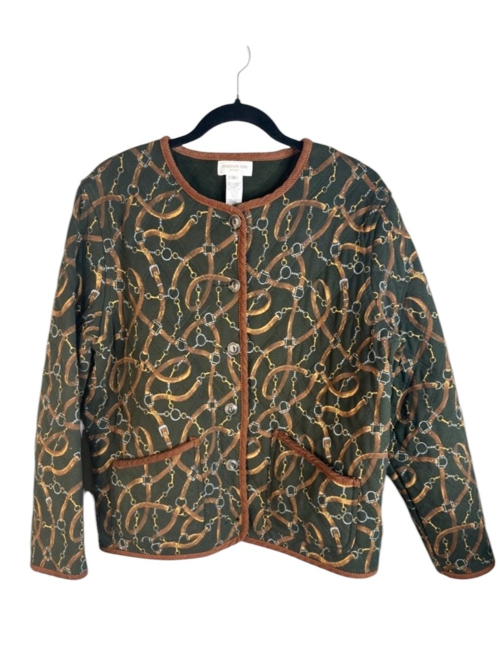 Jones New‎ York Cotton Equestrian Chain & Belt Harness Print Quilted Jacket Sz M - Picture 2 of 7